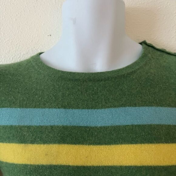 L.L. Bean Women's Pullover Cashmere Sweater XS Green Stripe Accent Blue Yellow - Picture 3 of 7